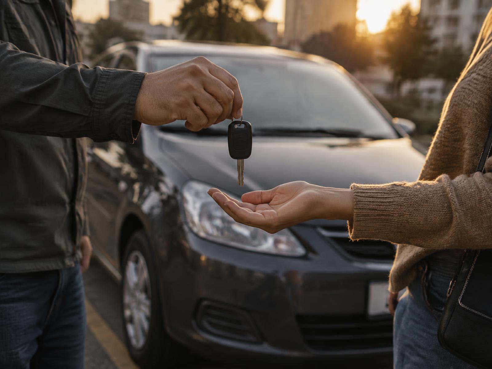 Entrega da chave de um carro durante uma negociação